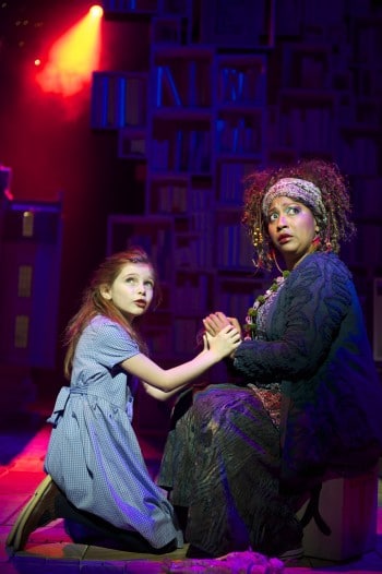 Eleanor Worthington Cox as Matilda and Melanie La Barrie as Mrs Phelps in Matilda The Musical. Photo by Manuel Harlan.